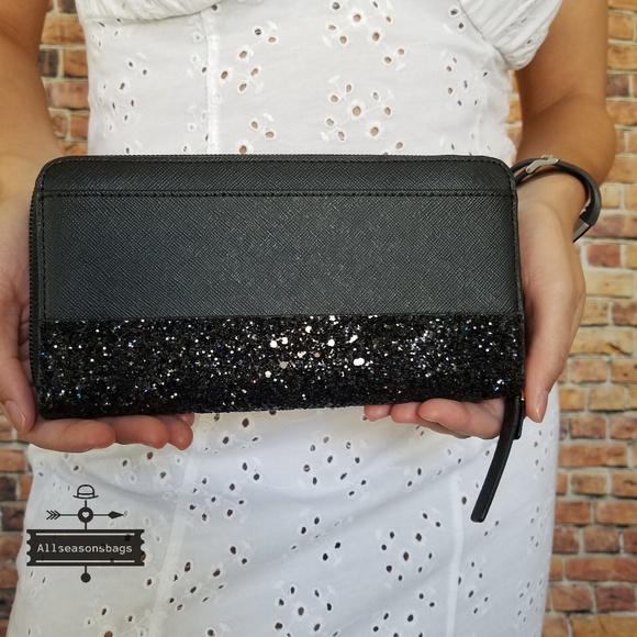 Kate spade neda greta court black glitter wallet - Picture 2 of 6